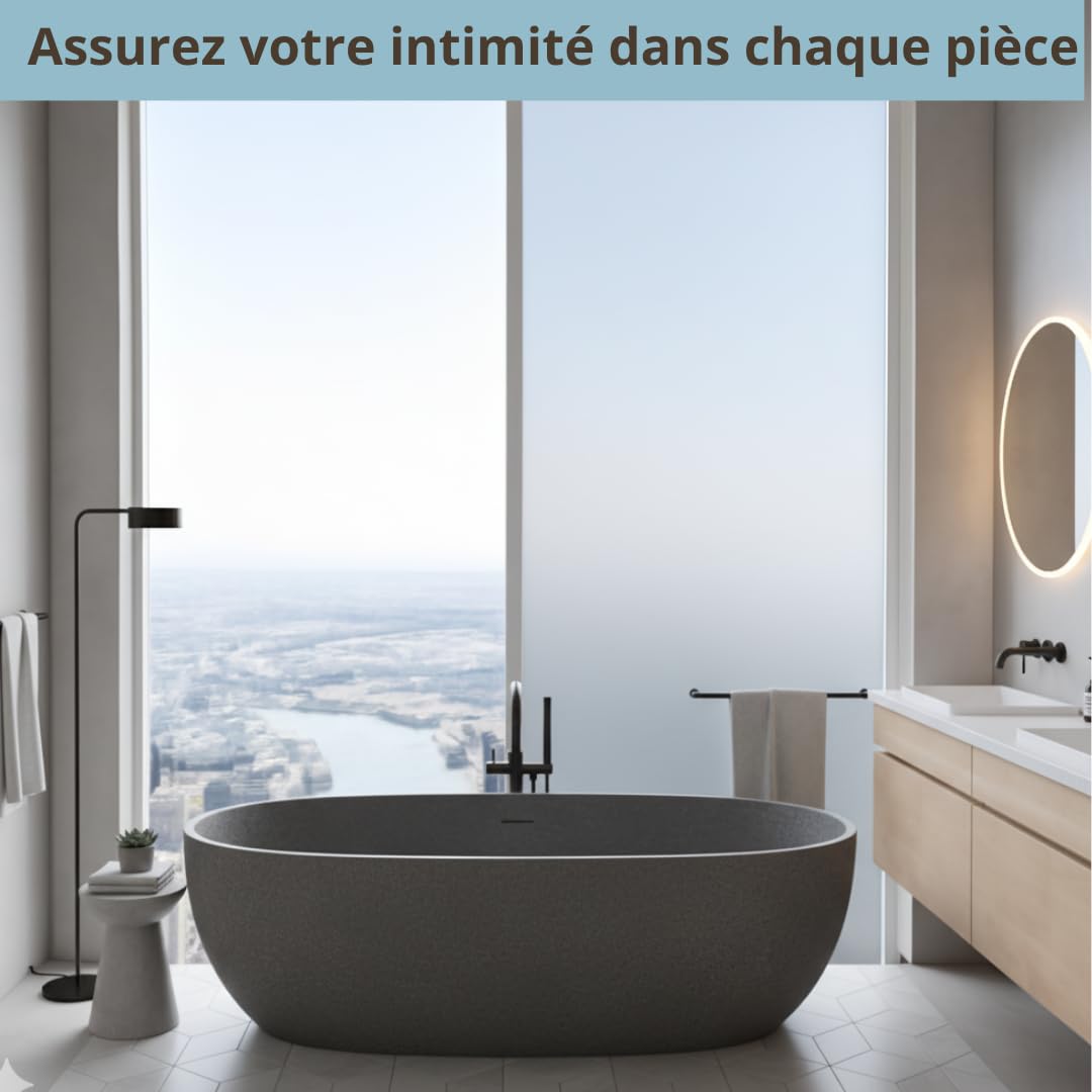 Film de confidentialité en verre satiné mat, effet givré foncé, film adhésif pour fenêtre et boîte de douche, anti-regard réutilisable (satiné opaque, 90 x 300 cm)