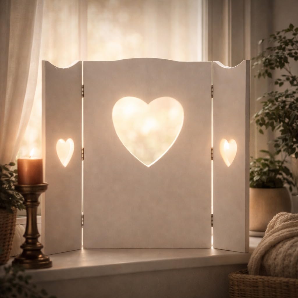 Décoration de fenêtre - Paravent avec motif cœur - Style shabby - 58cm - Blanc