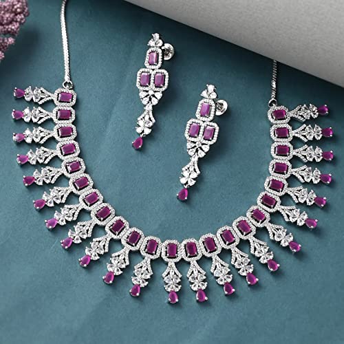 Emerald Cut CZ Adorned Brass Opulent Plated Jewellery Set