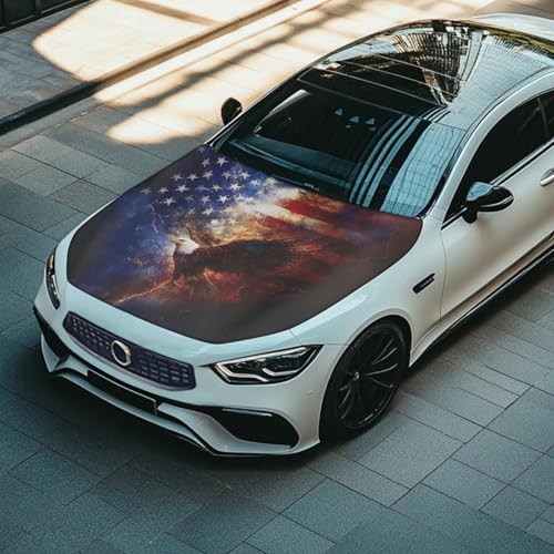 Image of American Flag Eagle Car Hood Cover Car Hood Protector Elastic Polyester 4th of July Patriotic Decorations Automotive Exterior Accessories for Sedans SUV Trucks Pickup