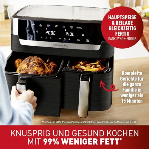 Tefal Dual Easy Fry Heißluftfritteuse, 8,3 L Air Fryer, zwei spülmaschinenfeste Körbe, 7-in-1, 6-8 Portionen, 15 Jahre Reparierbarkeit, energiesparend, schwarz, EY9018 – Bild 4