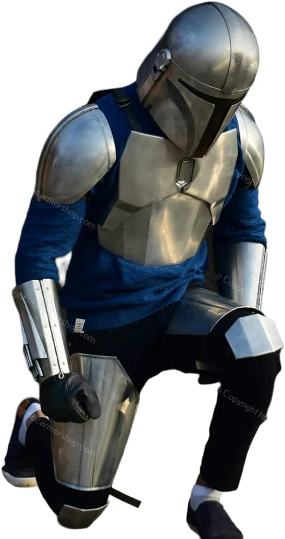 Mandalorian Armor Costume with Helmet Full Body Armor Easy to Wear Metal Armor For Halloween, Standard, Silver