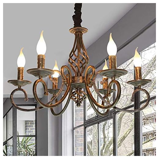 Lámparas de araña Rústico, 6 Luces Del País Francés Iluminación de techo, Metal Iluminación colgante, Artefacto De Iluminación Para La Isla De Cocina De La Casa, Comedor, Foyer,Rust,6heads