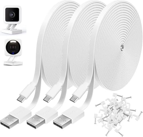 Image of 3 Pack 10FT Power Extension Cable Compatible with Wyze Cam, Eufy, Kasa, Nest, Blink - USB to Micro USB Durable Charging and Data Sync Cord for Security Camera