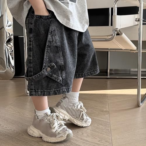 Pantalones cortos con diseño único de patchwork estilo denim holgado infantil 4