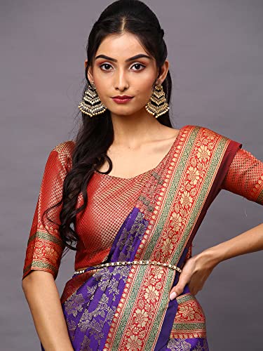 Image of AKHILAM Women's Banarasi Silk Woven Design Saree With Unstitched Blouse Piece (RYLBNR06 Parent)