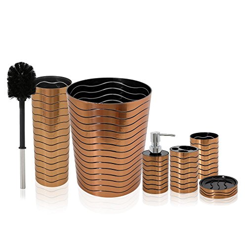 Serenelife 6 Piece Bathroom & Sink Accessory Set - Bronze Finish Modern Vanity Accessories Kit Include Tumbler, Toothbrush & Toilet Brush Holder, Lotion Dispenser, Soap Dish & Trash Bin - Slbatac05 #TOP8