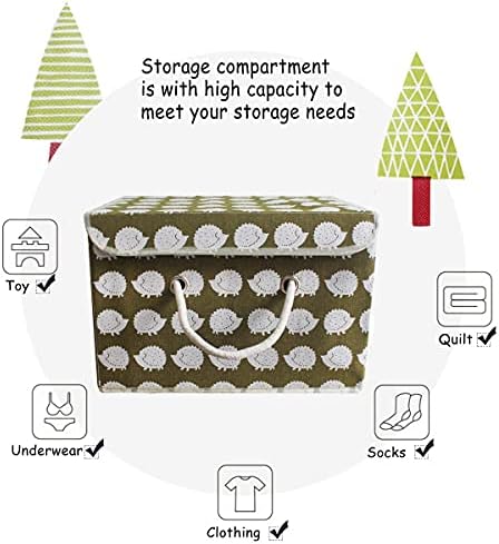 Storage Boxes Storage Container, Large Capacity Foldable Storage Basket with Handle Cube, Cotton Fabric Storage Compartment with Lids, Washing Laundry Organizer for Clothes 38*25*25cm, Hedgehog