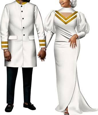 African Traditional Wedding Clothes for Couple Ankara Fashion Dashiki Women Maxi Long Dresses and Men African Blazer Coat