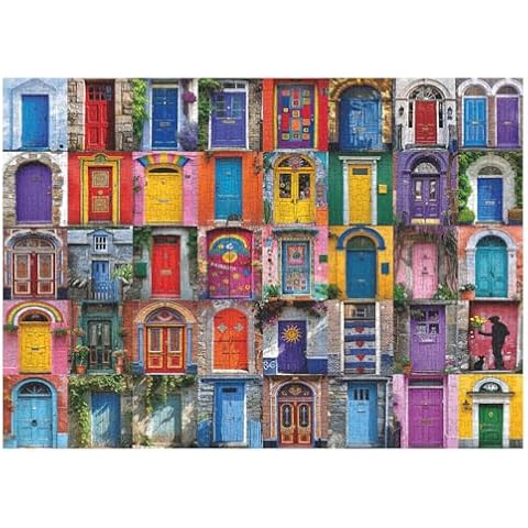Colorful Door Puzzles for Adults 1000 Pieces, Vintage Unique Jigsaw Puzzle, Difficult Door Art Puzzle as Home Wall Decor, Funny Challenging Puzzles for Adults Cover