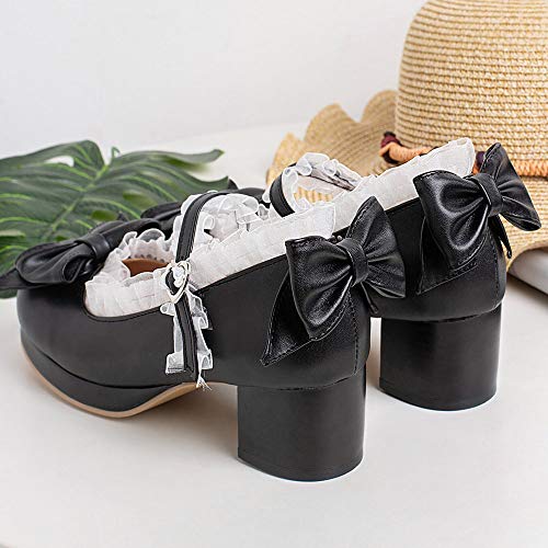Image of LUXMAX Women Kawaii Mid Block Heel Mary Jane Rockabilly Pumps with Bow Platform Chunky Heel Cute Sweet Shoes