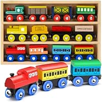 Wooden Train Set 12 PCS - Train Toys Magnetic Set Includes 3 Engines - Toy Train Sets For Kids Toddler Boys And Girls - Compatible With All Major Brands - Original - By Play22