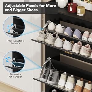 Shoe Storage Cabinet with 2 Flip Drawers Slim Wooden Freestanding Shoe Cabinet with Coat Hooks Cubby and Shelf Hidden Narrow Shoes Rack Organizer for Entryway Hallway Holds 24 Pairs Black