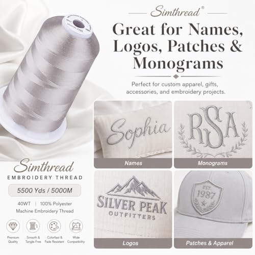 Image of Simthread 5500Yds /5000M 40WT Polyester Embroidery Thread Powder Gray S103 | High-yardage 5000M spool offers smooth feeding and stable 40WT polyester thread for home and commercial embroidery machines.