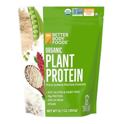 BetterBody Foods Organic Plant Based Protein Powder, 16g of Protein 24% DV, Vegan, Low Net Carbs, Gluten Free, Dairy Free, No Sugar Added, Soy Free, Non-GMO, 12.7 Ounces