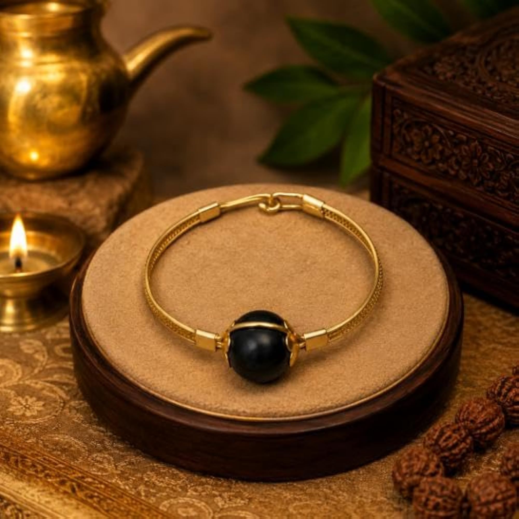 Astro Namami Om Gold-Plated Black Bead Protection Bracelet