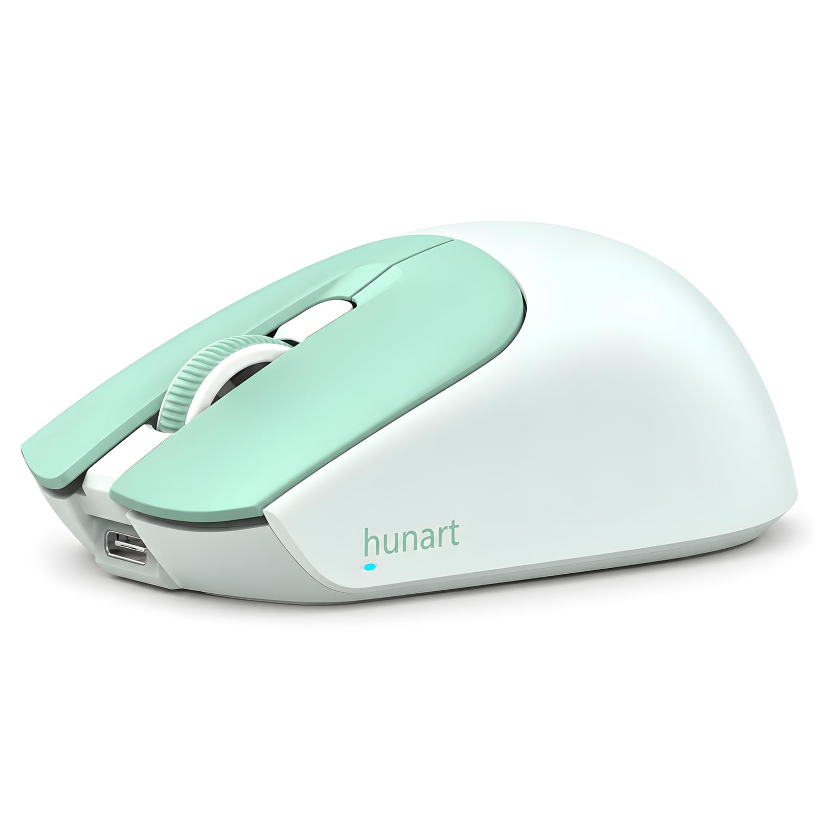 hunart H9 40g Wireless Mouse, Bluetooth&2.4 GHz, Rechargeable, Mint Green | Two Ways to Connect, USB-C recharging, about 40g lightweight and ambidextrous,compact design for Macbook, laptops and tablets