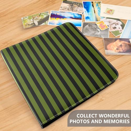 Álbum de Fotos Adhesivo DIY Scrapbook Cuero PU Verde Oscuro Rayas Negras, Encuadernador de 3 Anillos, 40 Páginas 8x10 para Recuerdos miniatura 5