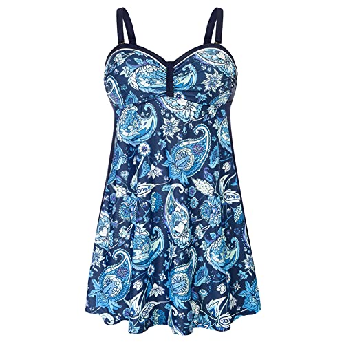 Hanna Nikole Damen Grosse GrÖssen Tankini Oberteile Beachwear Zweiteilig BadeanzÜge Mit Verstellbaren Schultergurten Blaue Blume 42-44 Cover