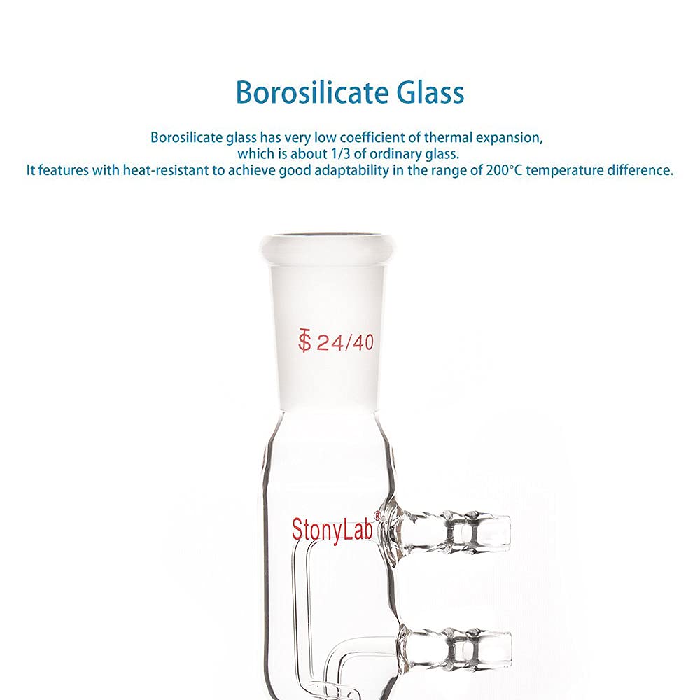 stonylab Condensatore a Riflusso a Bobina di Vetro, Vetro Borosilicato Condensatore a Bobina di Riflusso Dimroth con 24/40 Giunti e Raccordi per Tubi Flessibili, Lunghezza Totale 245 mm