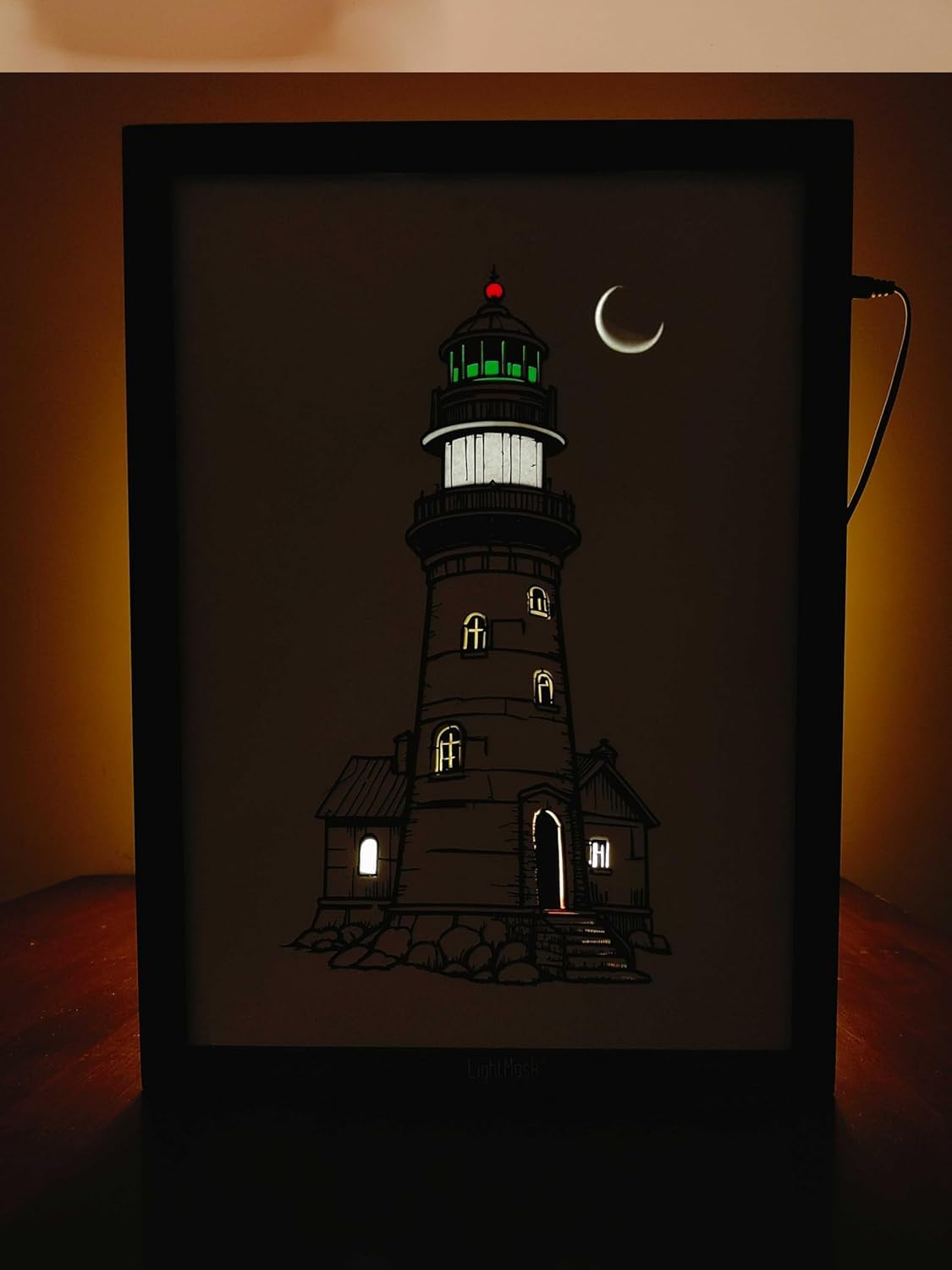 LightMask Moonlit Lighthouse Shadow Box Frame: A Stunning 3D Artwork for Home Decor