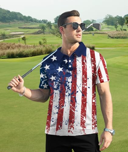 Image of ZITY Men's Golf Short Sleeve Moisture Wicking Polos with Print Patterns