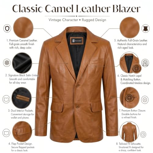 Image of Isaac & David Chicago Lambskin Genuine Casual Wear Leather Blazer Sport Coat Classic Button Closure for Men 2 Button Coat