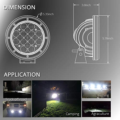 Z-OFFROAD 1PC Red 5 Inch Round LED Offroad Light 51W 5100lm Spot Drving Fog Lamp Off Road Pod Lights LED Work Light Bar for Car Trucks Tractor SUV ATV