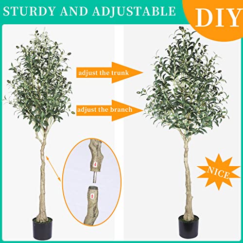 Artificial Olive Tree 5Ft（59"） Tall Fake Olive Branches And Fruits Large Faux Olive Silk Tree With Planter Artificial Tree For Indoor Outdoor Home Office Shop Decoration #TOP6
