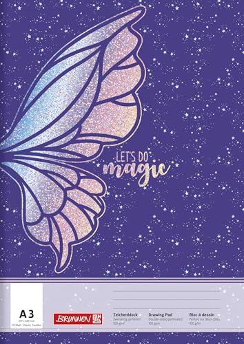 BRUNNEN Zeichenblock A3 20 Blatt 100 g/m² aus der Serie Magic Butterfly oder Ninja Power (Lila Butterfly)