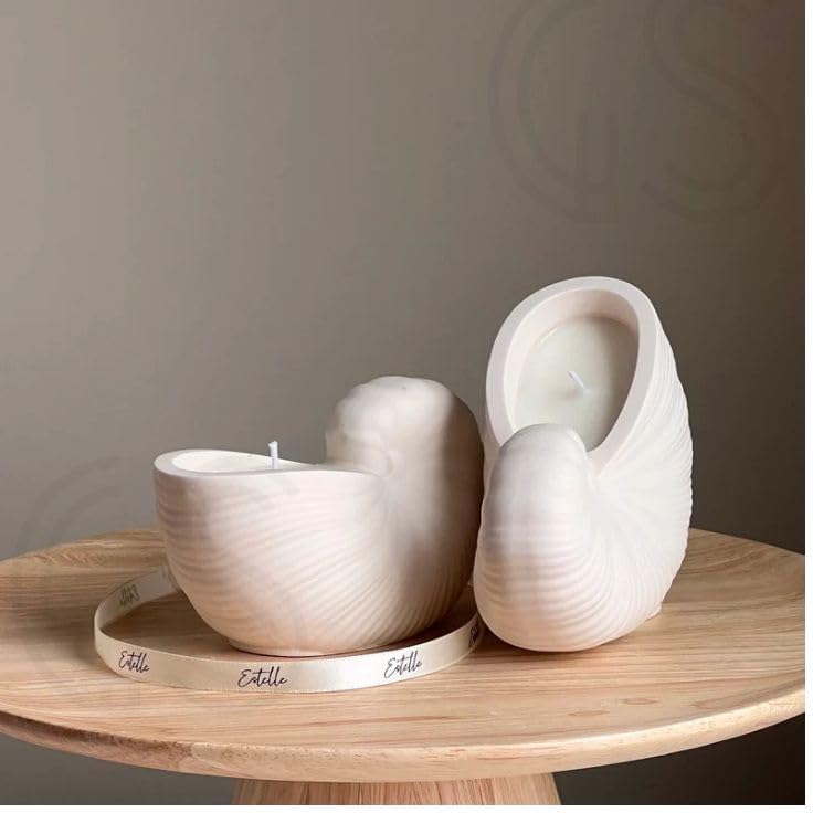 Image of Concrete Sea Shell Jar Candle | Velvet Rose Aroma | 12+Hours Burn Time | Perfect for Home Decor & Gifting (E)