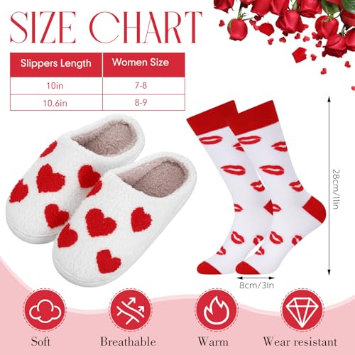 Geyoga Valentine's Day Slippers for Women Heart Slippers with Soft Warm Socks Winter Fuzzy Heart Warm Gift2