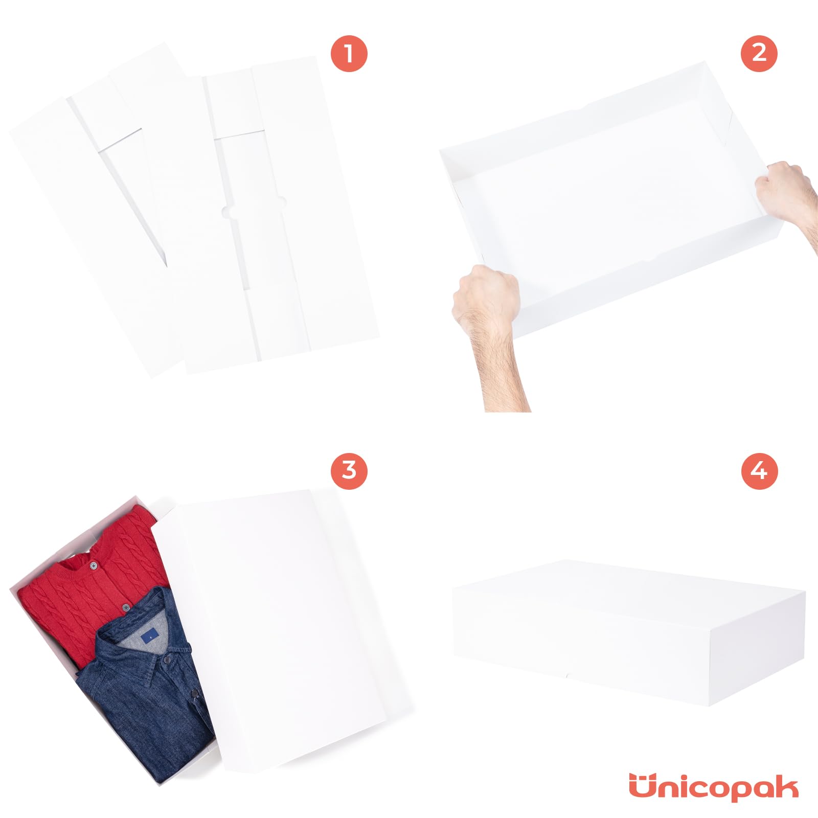 UnicoPak Paquete de 12 cajas de regalo de cartón blanco extragrandes de 4 pulgadas de alto con tapas para regalos, 17 x 11 x 4 pulgadas