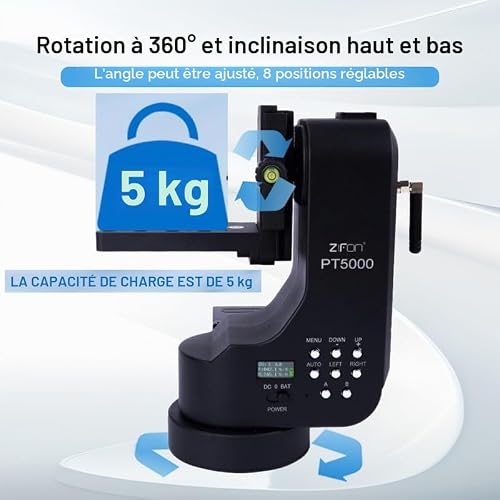 ZTIANFOTO ZIFON PT-5000 Stabilisateur vidéo télécommandé, charge maximale 5 kg, rotation en continu à 360 ° pour appareils photo sans miroir, enregistrement vidéo téléphonique. – vue 2