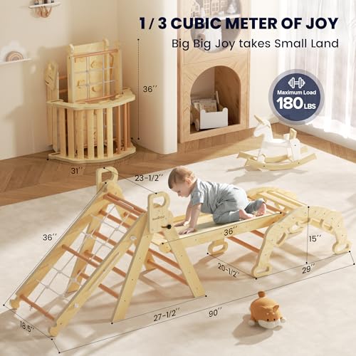 Image of BlueWood 2025 8-in-1 Pikler Triangle Climbing Set Toddler Toys Indoor Baby Jungle Gym Climber Playground for Kids - Mauve Pink