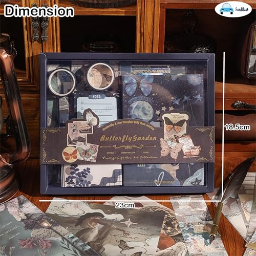 Image of FunBlast Cosmos Journal Kit, Aesthetic Scrapbooking Kit - 213 Pcs Vintage Junk Journal Supplies with Scrapbook Paper, Washi Stickers, A6 Grid Notebook, DIY Craft Journaling Gift (NavyBlue)