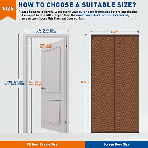 MAGZO Magnetic Thermal Insulated Door Curtain 80 X 200 cm, Thickened Polyester Cotton Thermal Door Screen Self-Sealing, Brown