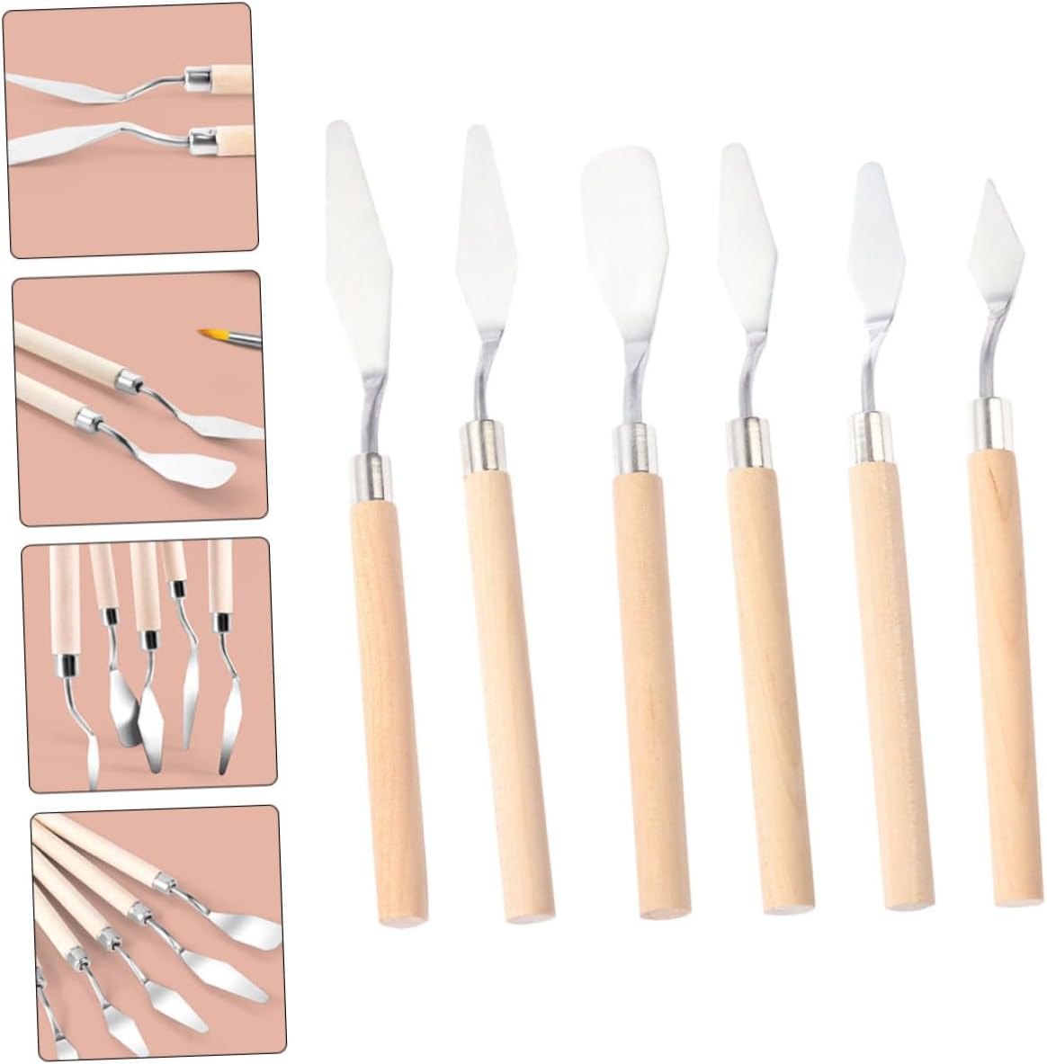 6pcs Oil Painting Spatulas Stainless Steel Palette Knives with Wooden Handles Portable Scraper and Cutter Tools for Color Mixing and Art Painting