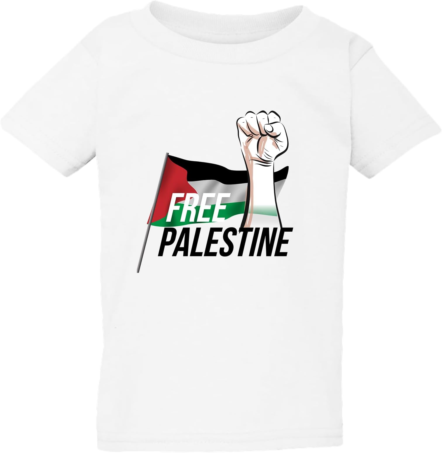 Free Palestine Political Freedom Flag White T-Shirt Tee Top Baby Kids Boy Girl