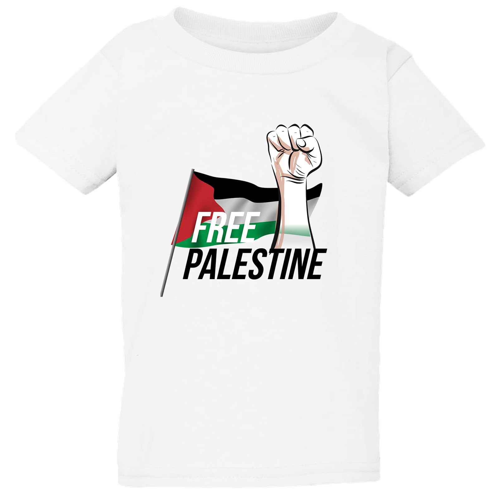 Free Palestine Political Freedom Flag White T-Shirt Tee Top Baby Kids Boy Girl