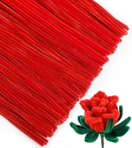 IOOLEEM Pipe Cleaners, 200pcs Bright Red, Flower Making Pipe Cleaners, Arts and Craft Supplies, Ideas for Art Project Activity.