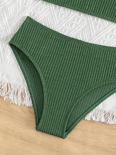 OYOANGLE Girl's 2 Piece Bikini Swimsuit Ribbed Knit Spaghetti Strap Swimsuit Bathing Suit Beachwear4