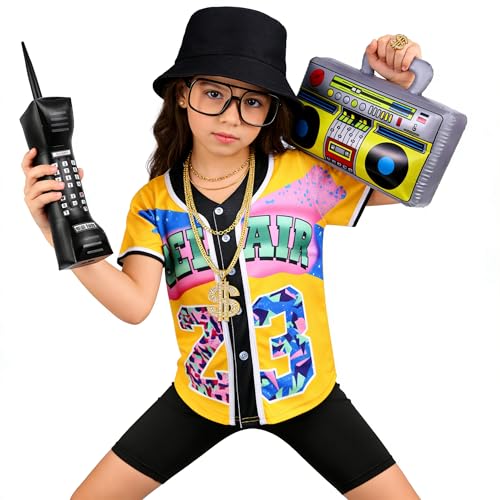 Disfraz infantil 80s 90s Hip Hop para niñas 8 piezas miniatura 7