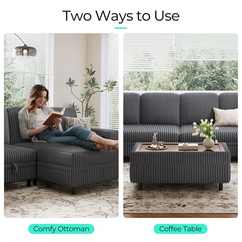 Image of LINSY HOME Sectional Sleeper Sofa - Modular Ottoman Module (Grey, Sleeper Sofa Ottoman) | Storage