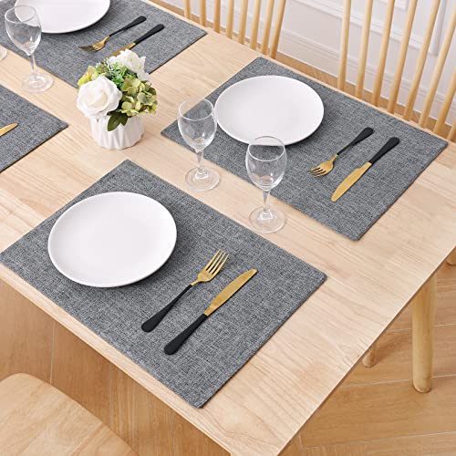Homaxy Cotton Linen Placemats For Dining Table Set Of 6, Heat Resistant Washable Table Mats, Easy To Clean Place Mats, 13" X 19", Dark Grey #TOP3