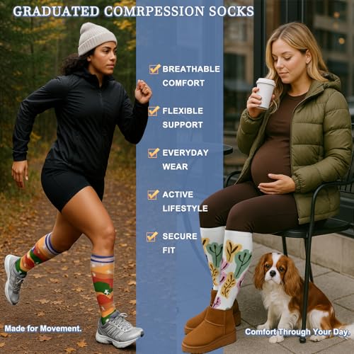 Image of Sooverki Compression Socks for Women and Men Circulation (3 /4 Pairs) is Best Support for Running Athletic Cycling Hiking