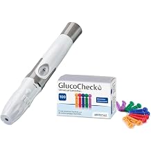 GlucoCheck Lancing Aid و100 Universal Lancets من Gluco Check Value Set للحصول على قطرة دم لقياس نسبة الجلوكوز في الدم لدى مرضى السكري.
