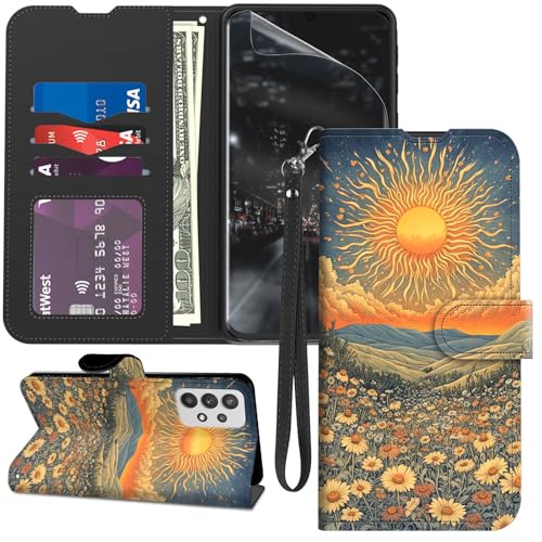GYSYZJDH for Samsung Galaxy A23 5G/4G Case Wallet with Screen Protector, Stand PU Leather Flip Folio Cover with Card Holder, Full-Body Protection Phone Case for Galaxy A23, Sun Setting