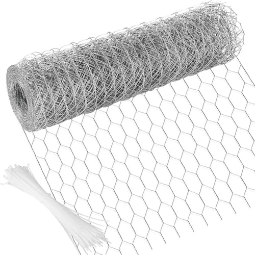 FUBESK Malla de alambre hexagonal galvanizada para valla de jardín y aves de corral, 35 cm x 10 m con 50 lazos