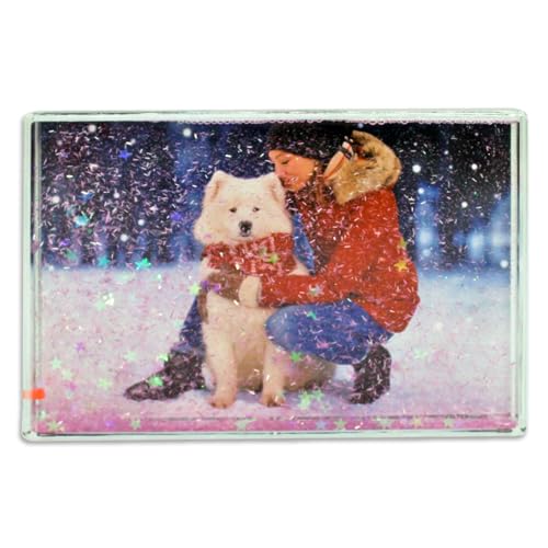 Glitter Photo Frame, Acrylic Picture Frame holds 10 x 15 cm (4 x 6 inch) Clear Frameless Desktop Photo Block with Confetti (Pink) - Ideal Personalised Gifts, Mother's Day Presents or Home Décor